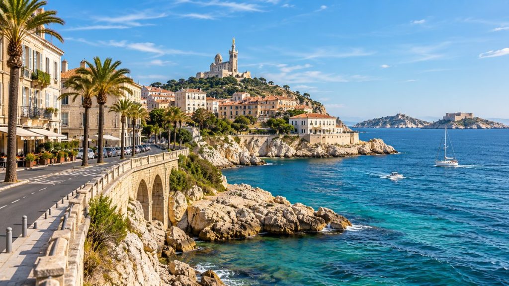 Mediterranean coastline and historic waterfront of Marseille, France