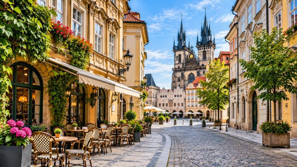 Charles Bridge over the Vltava River with Prague Castle in the background