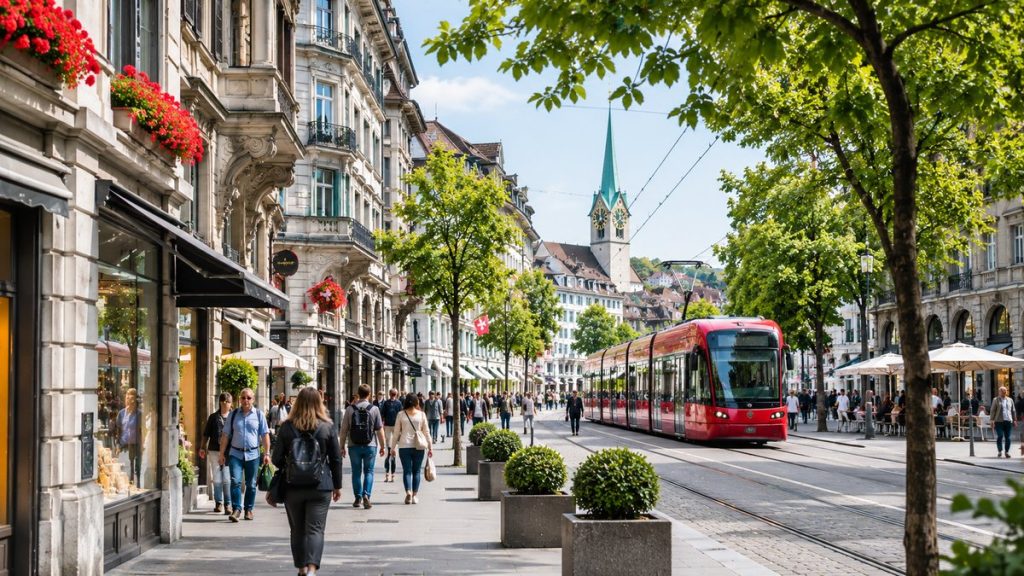 Zurich old town along the Limmat River with historic buildings and church towers